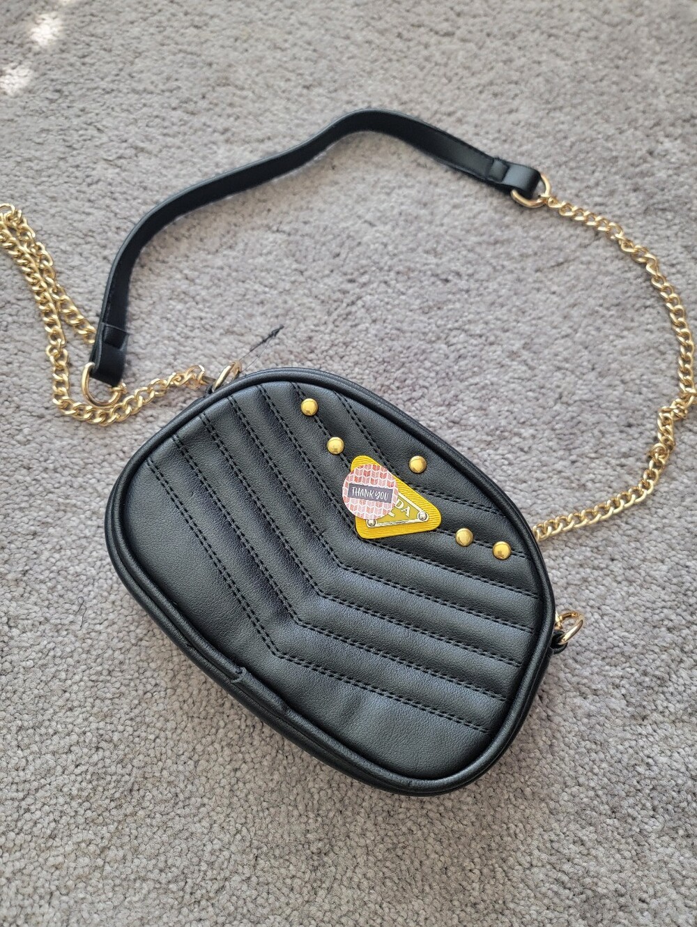 Black Quilted Crossbody Bag with Gold Chain Strap
